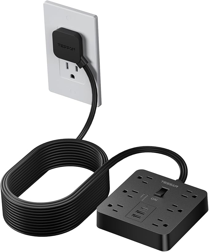 TESSAN Surge Protector Power Strip, Flat Plug Extension Cord 15 Ft by TESSAN