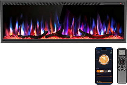 R.W.FLAME 50" Recessed and Wall Mounted Smart Electric Fireplace, Alexa/WiFi by RWFLAME