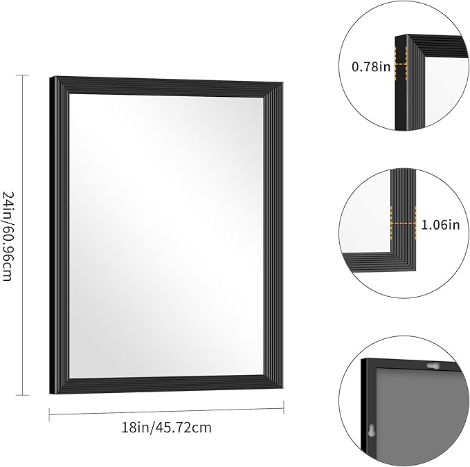 Black Bathroom Mirror 18 x 24 Inch Rectangle Wave Beveled - Image 5