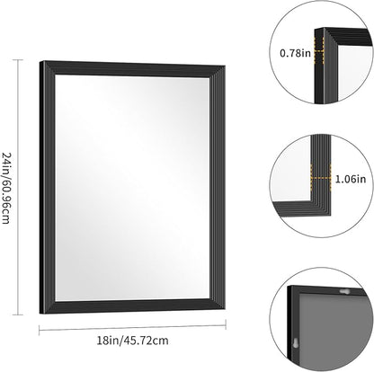 Black Bathroom Mirror 18 x 24 Inch Rectangle Wave Beveled - Image 5