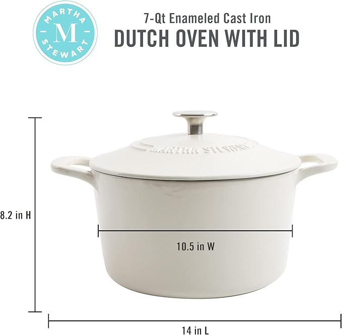 MARTHA STEWART Gatwick 7-Quart Enamel Cast Iron Dutch Oven – Linen Color - Image 2