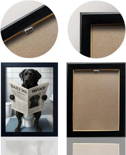 Funny Dog Bathroom Wall Art - Framed Black and White Bathroom Wall Decor, Humorous Dog Picture Wall Decor with Cute Animal Canvas, Modern Farmhouse Style Restroom Sign Art for Toilet & Washroom 8"x10"