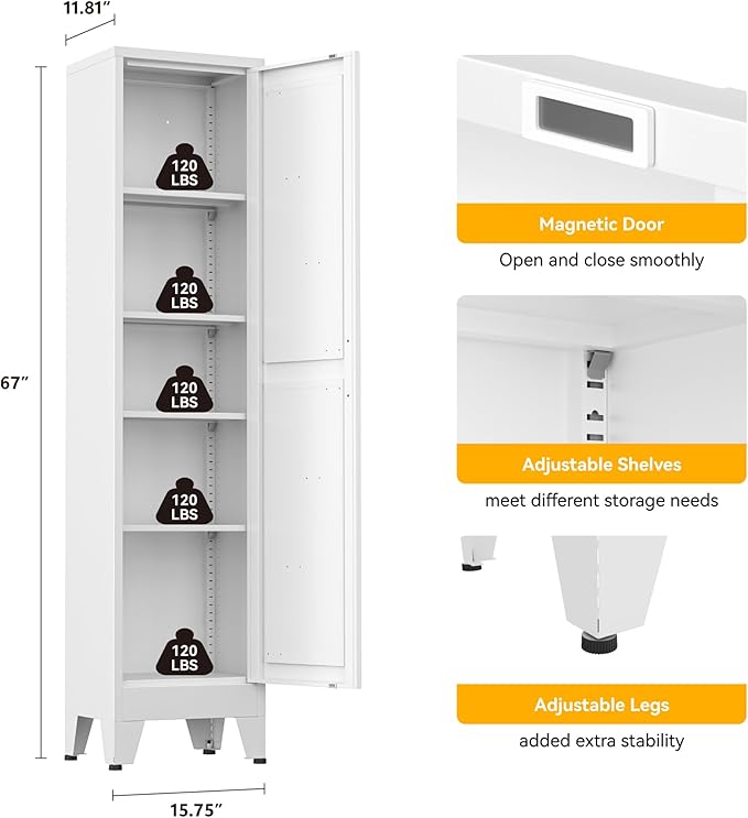 Narrow Metal Cabinet with 4 Adjustable Shelves and Barn Doors, Tall Bathroom - Image 3