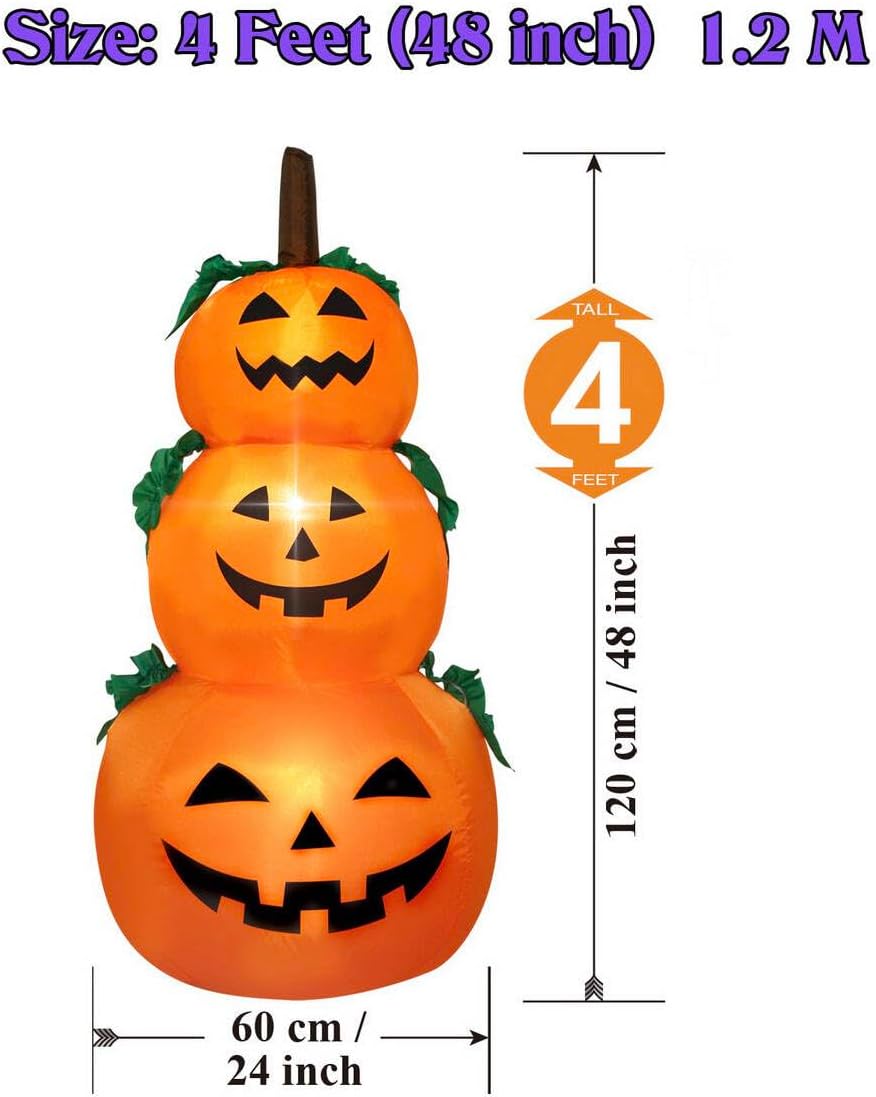 Halloween Inflatable Pumpkins Outdoor Decoration, 4 Ft 3 Stacked Pumpkins