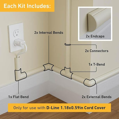 D-Line Medium Cable Raceway Accessory Pack, Join 1.18in x 0.59in Cord Cover - Image 2
