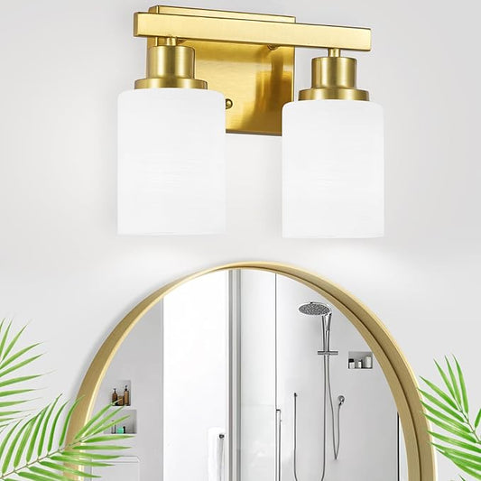 DIKAIDA Gold Bathroom Light Fixtures Over Mirror, 2-Light Modern Vanity Lights by DIKAIDALights