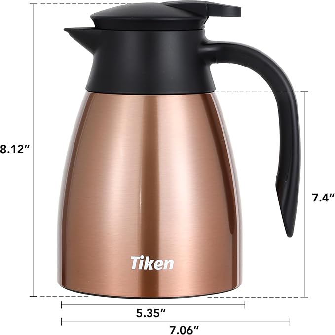 Tiken 34 Oz Thermal Coffee Carafe, Stainless Steel Insulated Vacuum Coffee - Image 2