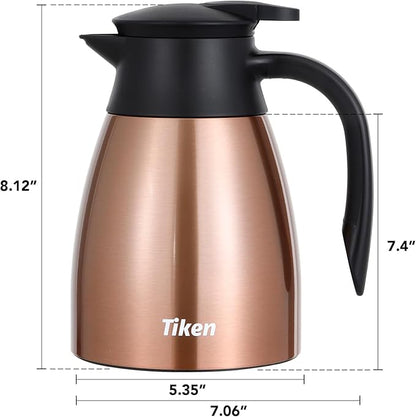 Tiken 34 Oz Thermal Coffee Carafe, Stainless Steel Insulated Vacuum Coffee - Image 2