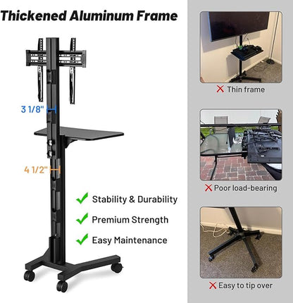AW Rolling TV Stand Mobile TV Cart Height Adjustable - Image 3