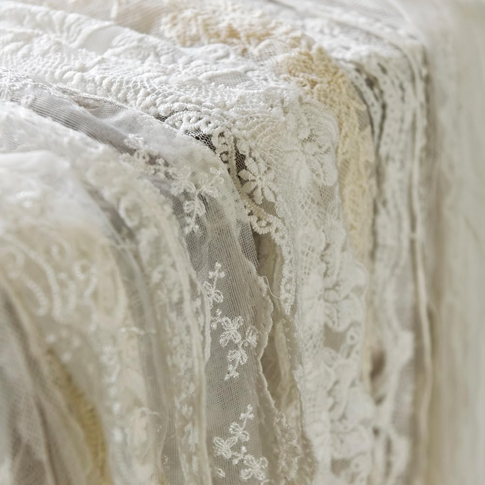 Boho Kitchen Curtains Short Shabby Chic Lace curtain for Bedroom Handmade Cotton Crochet Lace Kitchen Valance Country Cottage Cafe Curtain 16 inch Long Bohemian Wedding Decor 30x16 Inch,Cream