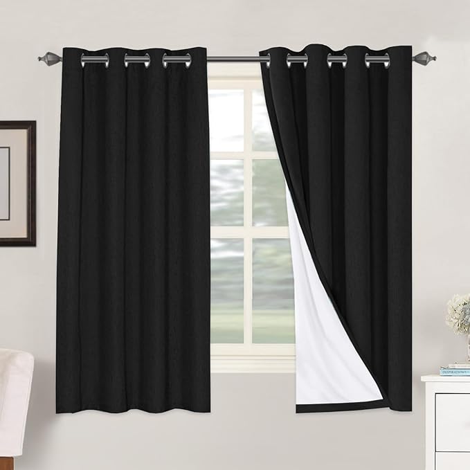 H.VERSAILTEX Linen Blackout Curtains 63 Inches Long 100% Blackout Thermal by HVERSAILTEX