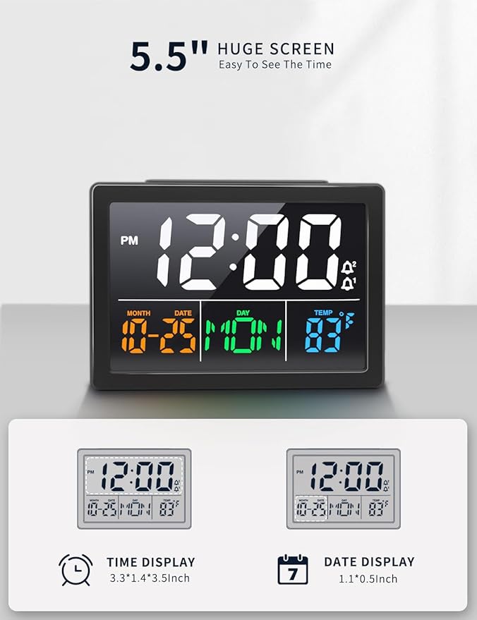 Digital Alarm Clock, with 5.5" Large LED Time Display, Adjustable Alarm Volume - Image 2