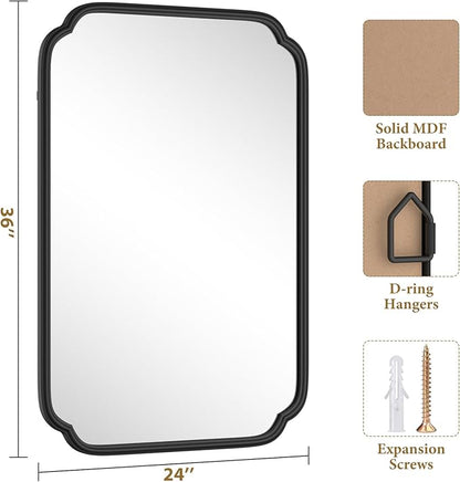 Black Bathroom Vanity Mirrors for Over Sink 24" x 36" Modern Rounded Corner - Image 5
