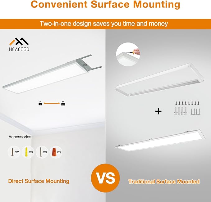 Mcacggo 12-Pack 1x4 LED Flat Panel Light Surface Mount, 3000K/4000K/5000K - Image 2
