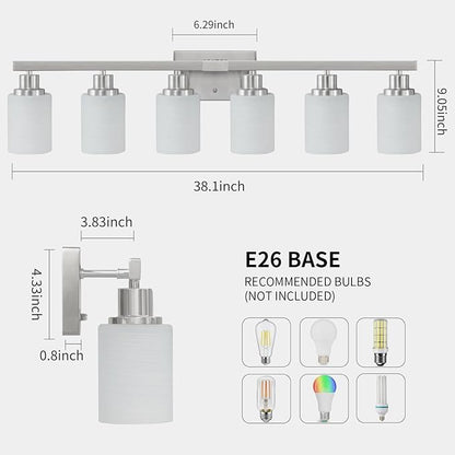 DIKAIDA 38" Bathroom Vanity Light, 6-Light Nickel Vanity Lights - Image 3