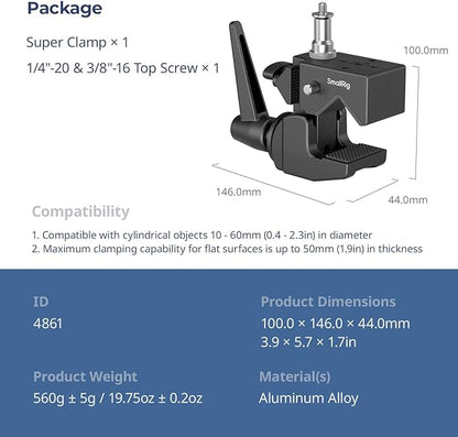 SMALLRIG Super Clamp Kit, Heavy Duty Max Load 33lb /15kg, - Image 7