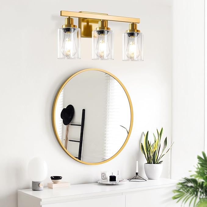 DIKAIDA 3 Light Gold Bathroom Light Fixtures, Bathroom Vanity Light Over Mirror - Image 6