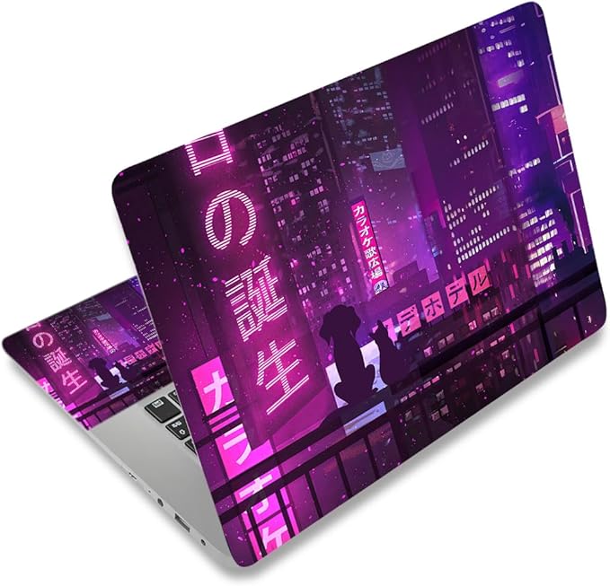 Laptop Skin Sticker Decal, Waterproof Removable, Neon Purple Sign City by ToLuLu