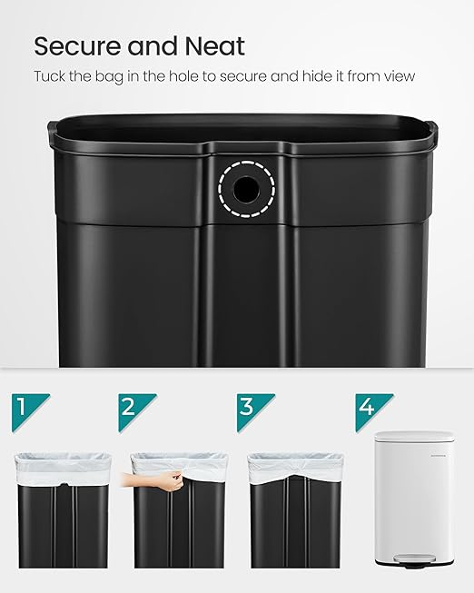 SONGMICS 13 Gallon Trash Can, Stainless Steel Kitchen Garbage Can, Recycling or - Image 5