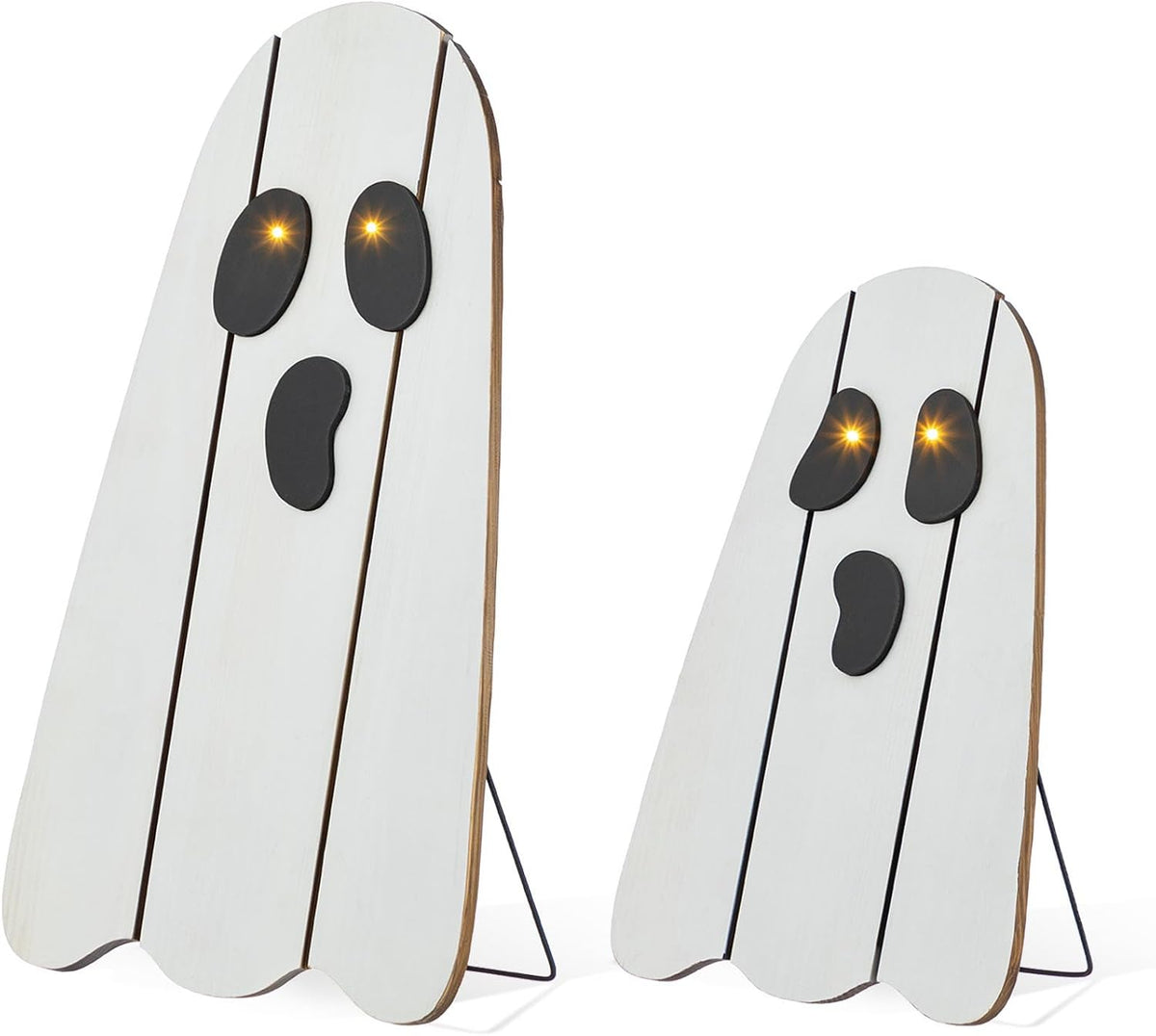 Glitzhome Set of 2 Halloween Lighted Wood Ghost Porch Decor - 24" H &amp...