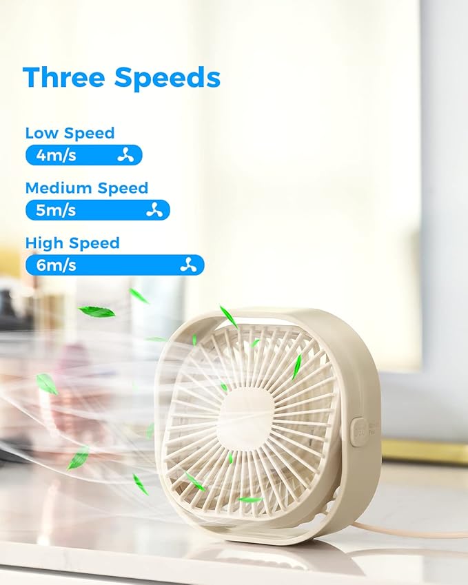 RJVW 4 Inch Small USB Desk Fan, 3-Speed Portable & 360°Rotatable Mini Cooling - Image 4