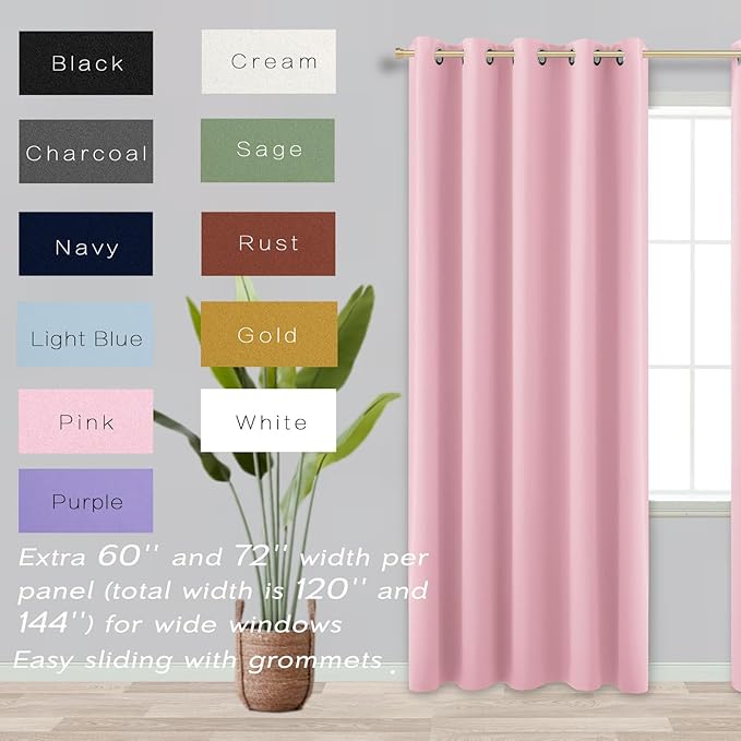 KOUFALL Kids Curtains for Bedroom, Nursery Curtains Girl Blackout Baby Pink - Image 2
