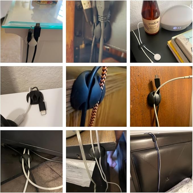OHill Desk Cable Management Cord Organizer, 16 Pack White Self Adhesive Cord - Image 8