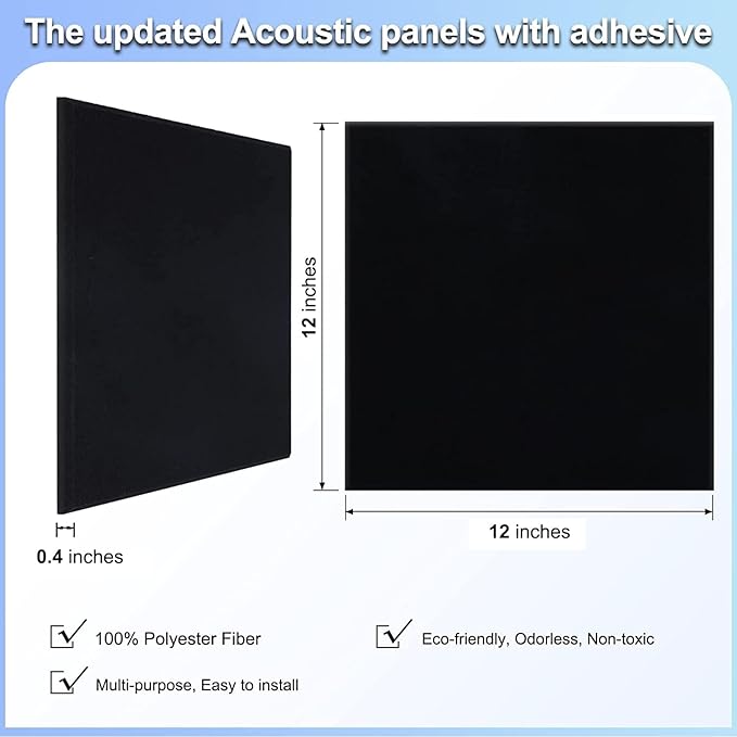 18 Pack Black Acoustic Panels 12"X12"X 0.4"Sound Absorbing Panel Wall - Image 4