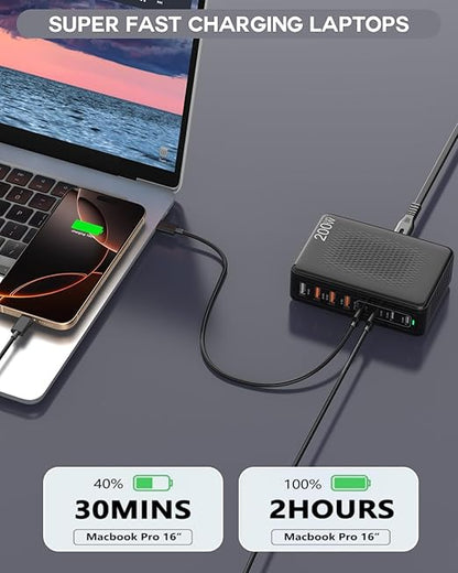 USB C Charger Block, 200W 8 Port USB C Charging Station, GaN Type C & A Charger - Image 2