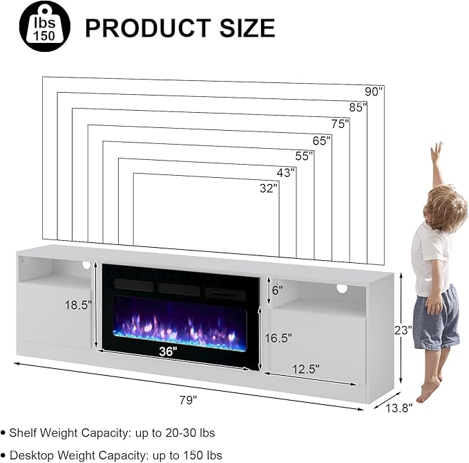 Fireplace TV Stand with 36" Electric Fireplace, LED Light Entertainment Center - Image 8
