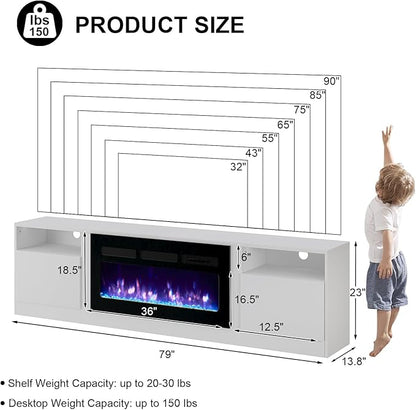 Fireplace TV Stand with 36" Electric Fireplace, LED Light Entertainment Center - Image 8