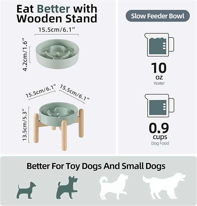 Ceramic 0.9 Cup Raised Dog Slow Feeder Set, Elevated Bowl - Image 2