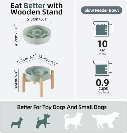 Ceramic 0.9 Cup Raised Dog Slow Feeder Set, Elevated Bowl - Image 2