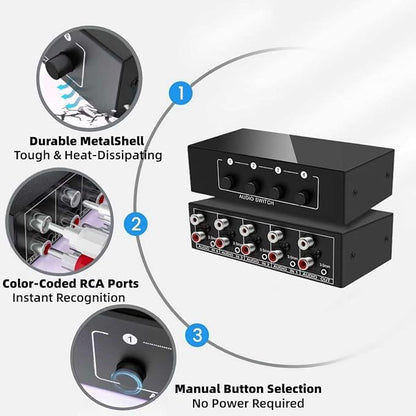 3.5mm Aux + RCA L/R Bi-Directional Stereo Audio Switch 4 in 1 Out A/B Analog - Image 7