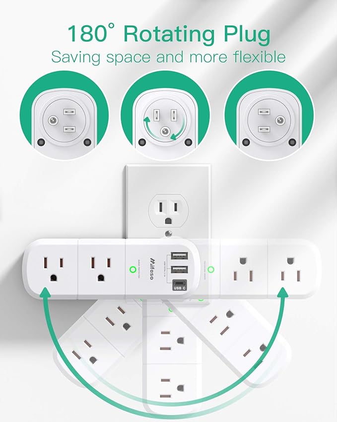 Surge Protector USB Outlet Extender, 6 AC Multi Plug Outlet and 3 USB Ports - Image 2
