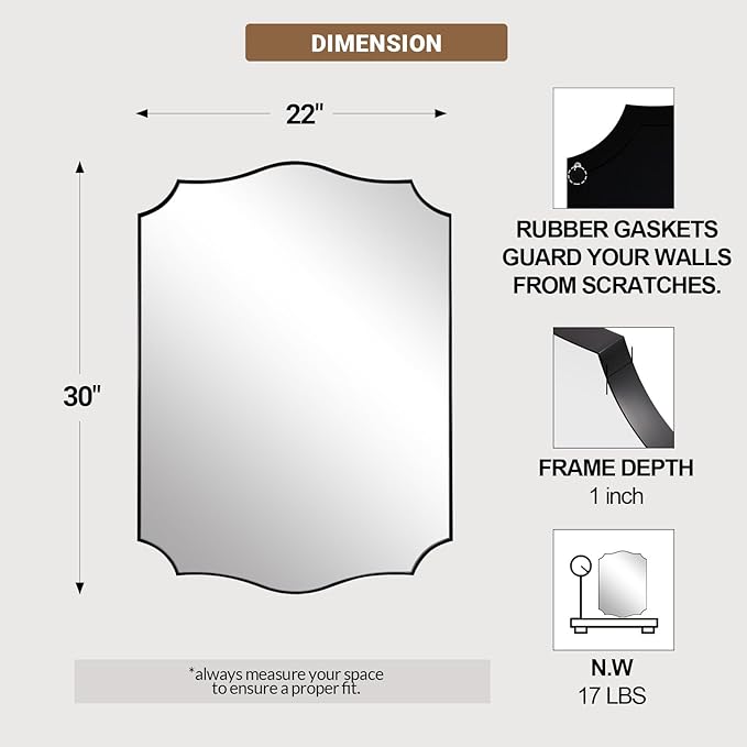 ANDY STAR Black Bathroom Vanity Mirror, 22x30 Irregular Wall Mirror, Scalloped - Image 2