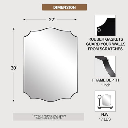 ANDY STAR Black Bathroom Vanity Mirror, 22x30 Irregular Wall Mirror, Scalloped - Image 2