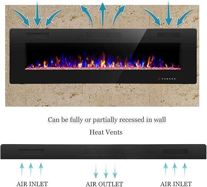 R.W.FLAME 68 inch Recessed and Wall Mounted Electric Fireplace, Ultra Thin and - Image 4