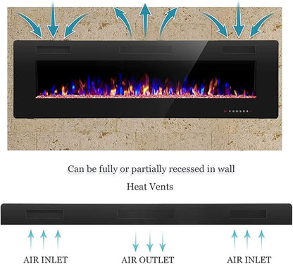 R.W.FLAME 68 inch Recessed and Wall Mounted Electric Fireplace, Ultra Thin and - Image 4
