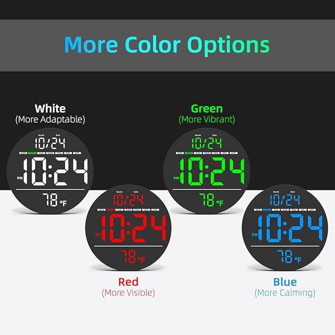 Digital Wall Clock with Large LED Display, Temperature, Auto-Brightness | Small - Image 8