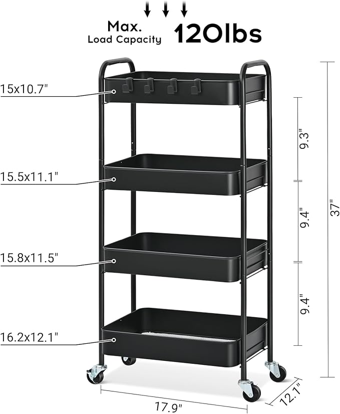 TOOLF 4-Tier Metal Rolling Cart - Image 2