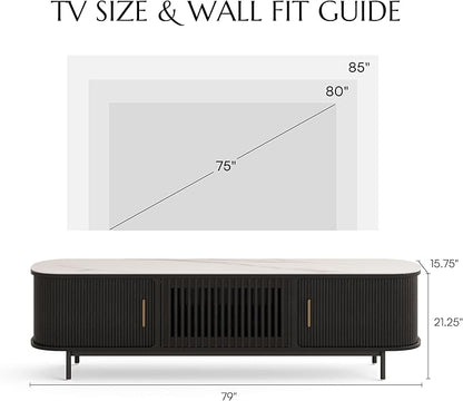 POVISON Fully-Assembled Mid Century Modern Black TV Stand - Image 6