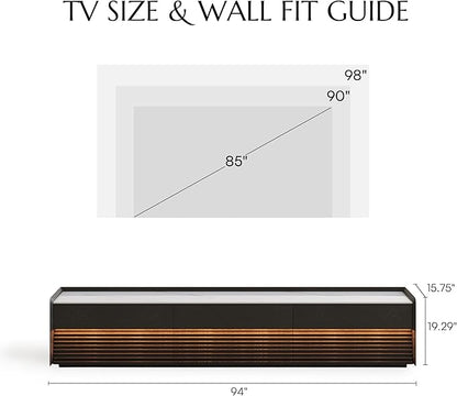 POVISON Fully-Assembled Mid Century Glossy Sintered Stone TV Stand, 94.49" Wood - Image 3