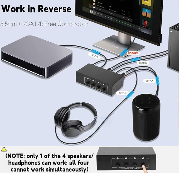 3.5mm Aux + RCA L/R Bi-Directional Stereo Audio Switch 4 in 1 Out A/B Analog - Image 5