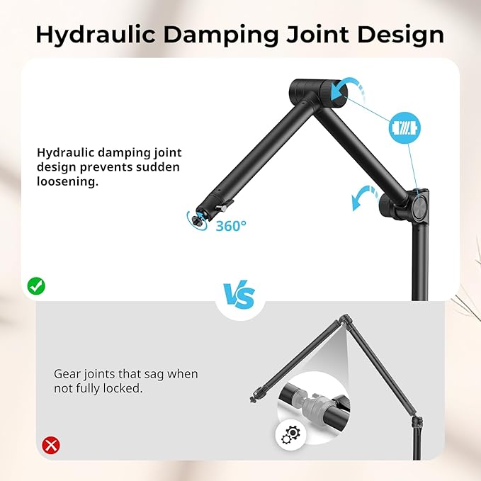 SMALLRIG Overhead 3-Section Desktop Camera Bracket, Damping Boom Arm Desk Mount - Image 2
