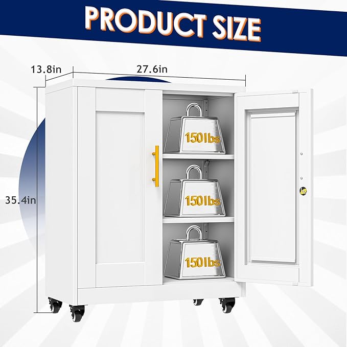 35" H Metal Garage Storage Cabinet, Rolling Tool Cabinet - Image 2
