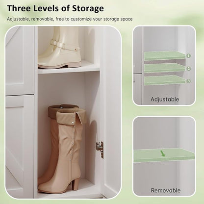 White Shoe Cabinet with 2 Flip Drawers Door, Adjustable Shelves, Narrow Shoe - Image 4