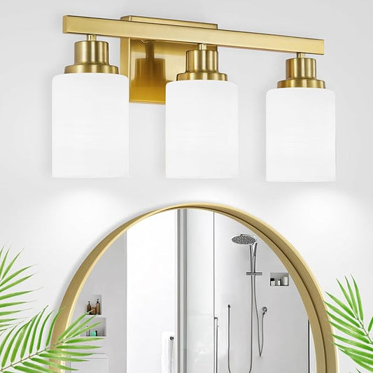 DIKAIDA 3-Light Gold Bathroom Light Fixtures, Modern Vanity Light by DIKAIDALights