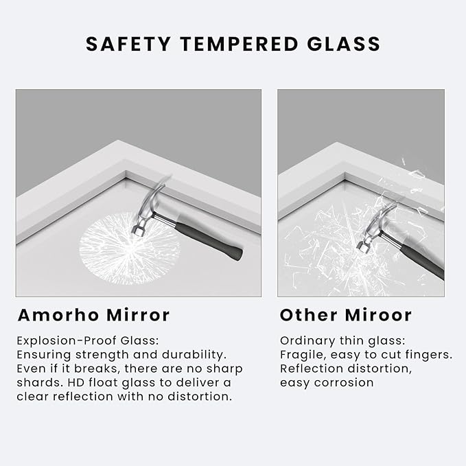 Amorho Bathroom Mirror, 30x36 Inch White Framed Bathroom Mirrors - Image 3