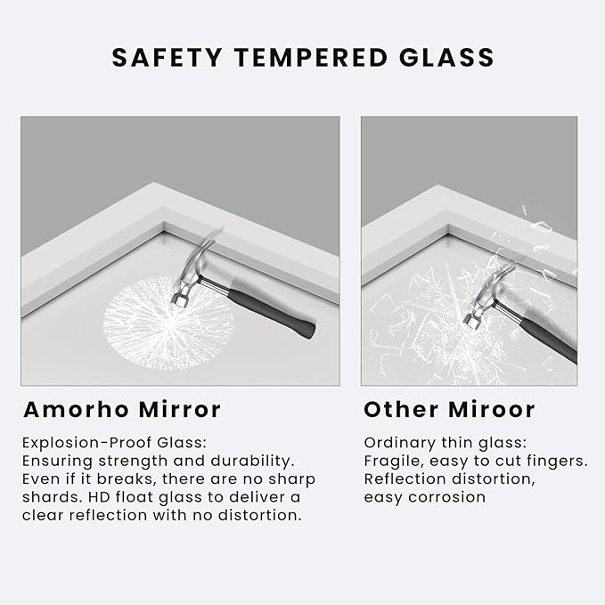 Amorho Bathroom Mirror, 24x30 Inch White Thick Metal Framed Wall Mirrors - Image 4